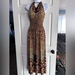 Leopard Print Halter Maxi Dress